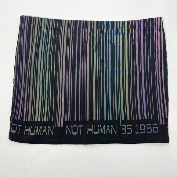 Dolls Kill Club Exx Skirt Womens L Black Mini Not Human 35 1986 Rave Holographic - Picture 1 of 7